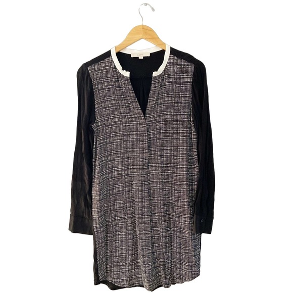 LOFT Dresses & Skirts - LOFT Long Sleeve Black and White Career Dress Women's Medium V-Neck Shirt Dress